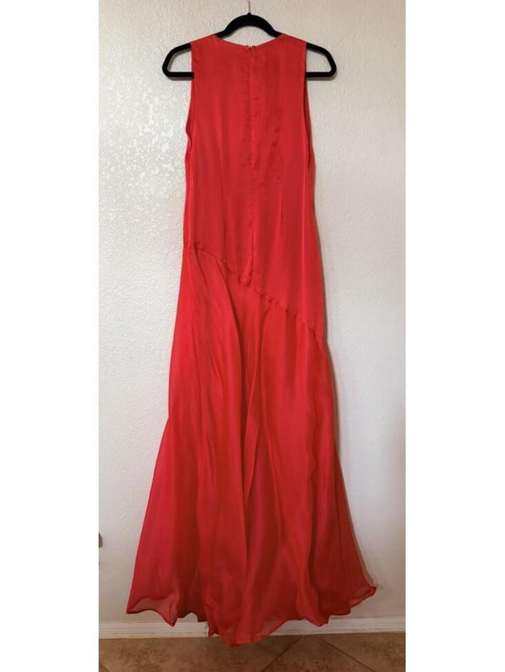 New Sonya Moda Alma Plunge Bias Cut Silk Organza Gown In Lola Red Size M $420 - Picture 9 of 13